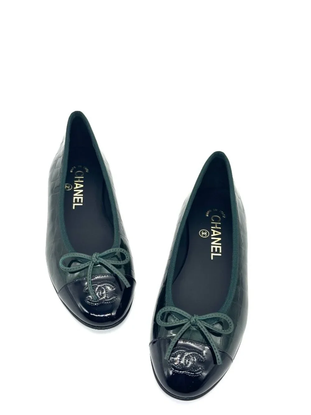 CHANEL 26A Crocodile Embossed Patent Leather Cap Toe Bow Ballerina Ballet Flats - Picture 8 of 16